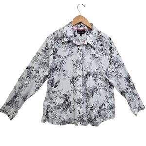 Foxcroft Wrinkle Free Fit Top Womens SZ 18W Floral Button Blouse Preppy Office